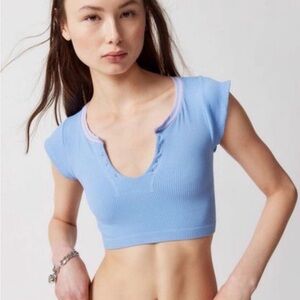 Urban Outfitters-Out from Under Light Blue Ribbed Crop Top